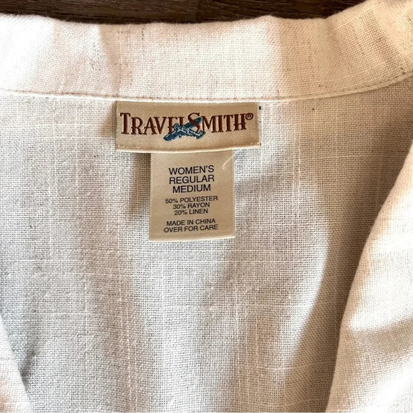 TravelSmith | Cream Linen Blend Button Up Collared Blouse Women’s Medium Travel - Picture 6 of 7